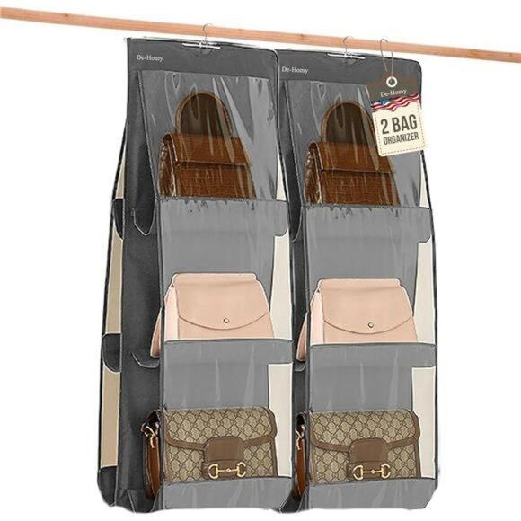 Hanging Purse Organizer Closet Handbag Storage Bag Holder with 6 Pockets 2 Pack - Picture 1 of 7